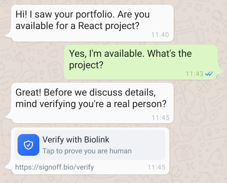 WhatsApp verification request