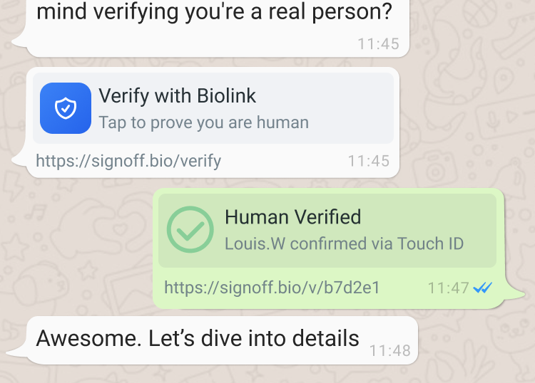 WhatsApp verification result